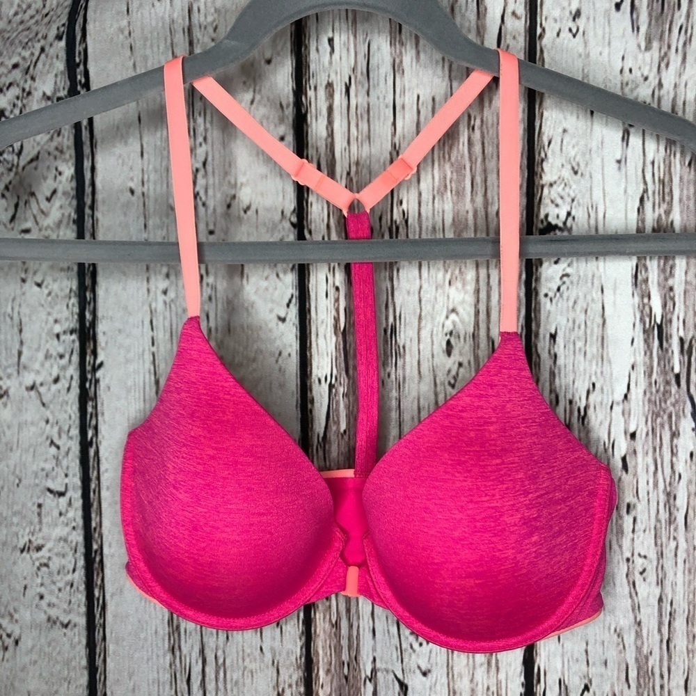 Victoria’s Secret Lined Semi Demi‎ Racerback 32D Bright Pink Adjustable Straps